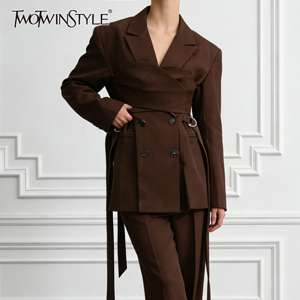 

TWOTWINSTYLE Solid Spliced Folds Jacket Female Stand Collar Long Sleeve Loose Vintage Commute Women's Jackets Autumn Fashion New