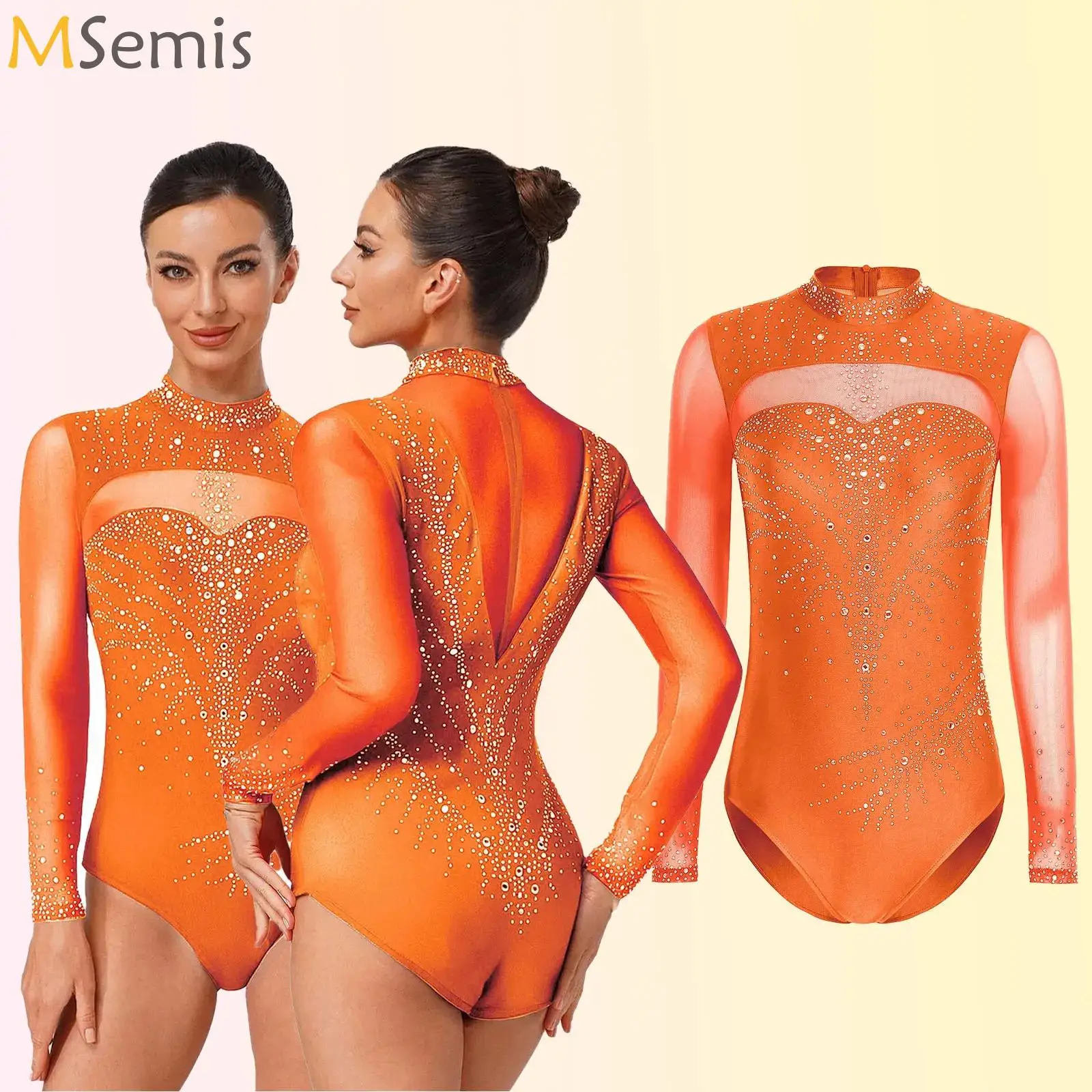 

Womens Artistic Figure Skating Gymnastics Costume Ballet Jersey Jumpsuit Sparkly Rhinestone Leotards Performance Dance Outfits