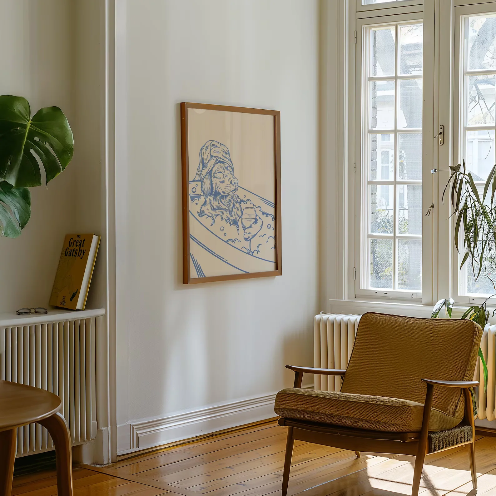 كلب مع النبيذ ديكور الحمام العصري تحميل رقمي جدار الفن ديكور المنزل يطبع للحمام #4