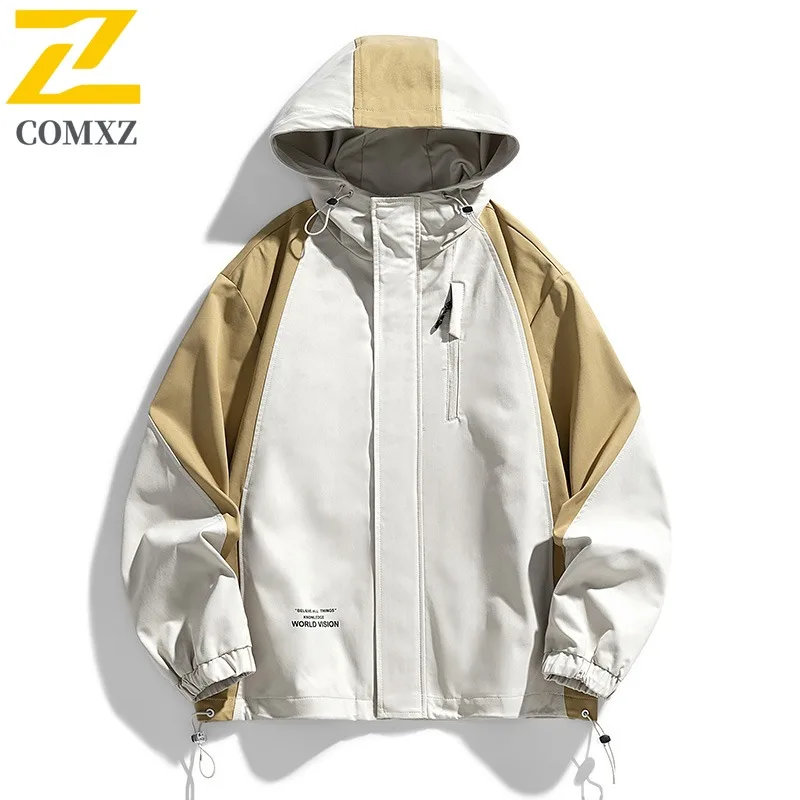 

COMXZ High Fashion Mens Jacket Leisure Hooded Splicing Fly Fishing Lightweight Coat High Quality Outdoor Cycling Leisure Wear