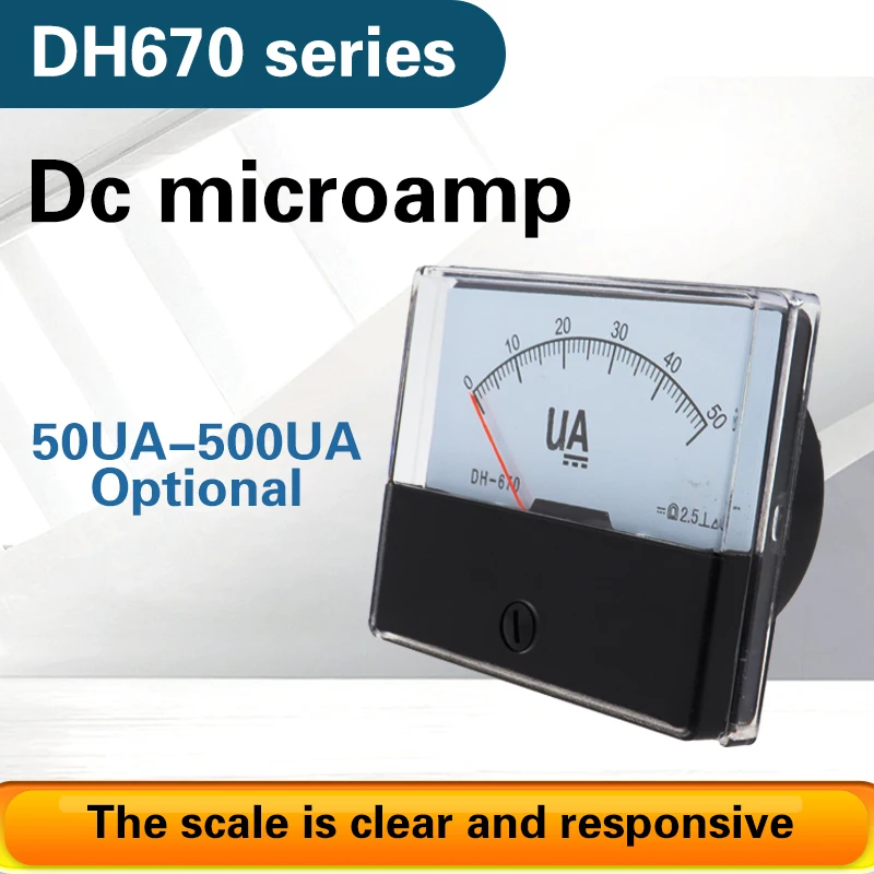 DH-670 DC uA Analog Microammeter Panel Ampere Meter Current Meter Current Tester DC 50uA 100uA 200uA 300uA 500uA 1000uA