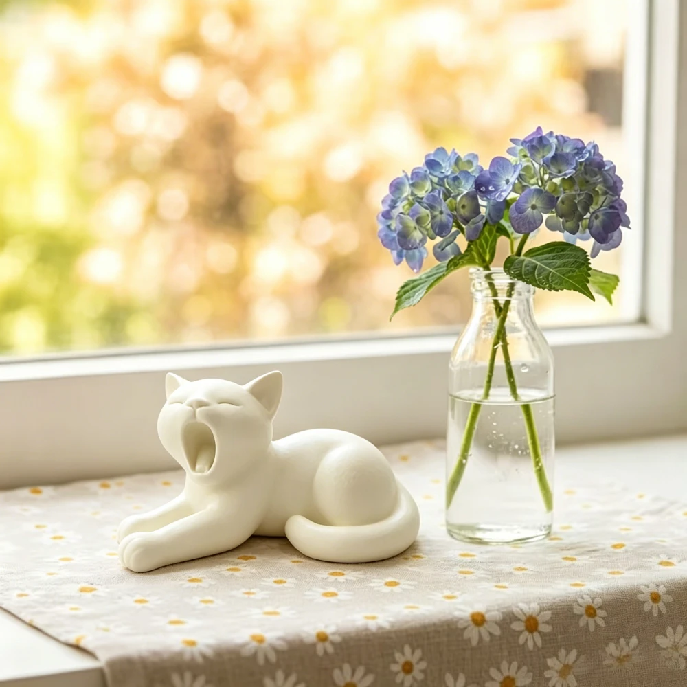 Statue de chat paresseux en position d'étirement, figurine décorative pour bureau, maison, étagère, table, sculpture animale, cadeau imprimé en 3D
