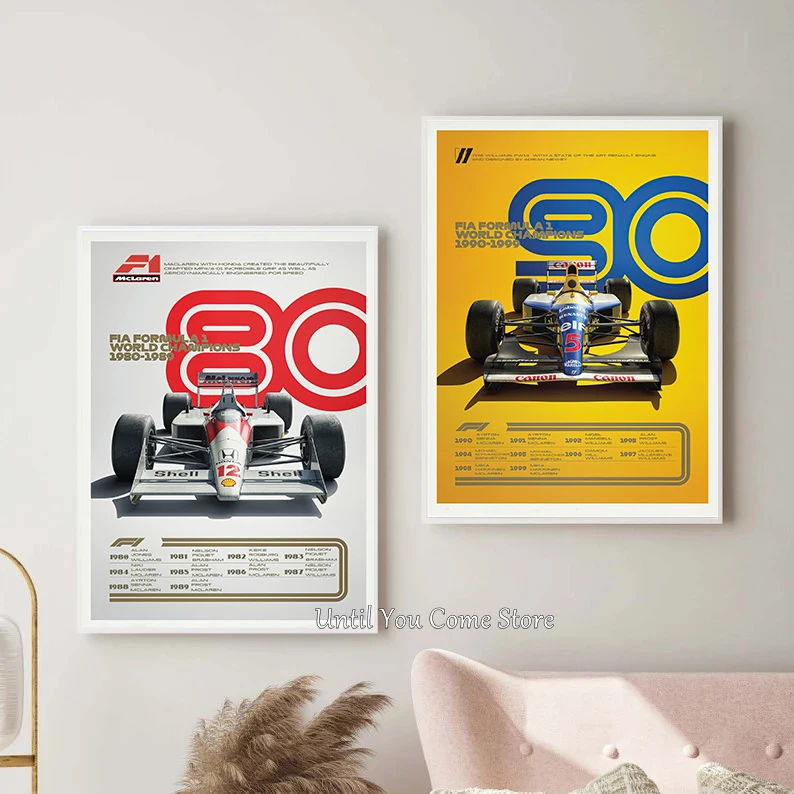 80 سنة الفورمولا واحد سيارة طبعة تذكارية ملصق طباعة قماش صور المنزل لغرفة المعيشة وغرفة النوم جدار ديكور بدون إطار #3