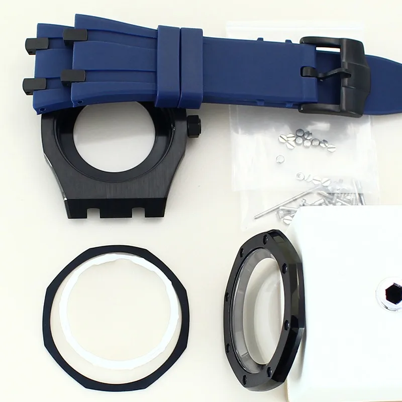 Pulseira de borracha de vidro de safira de aço inoxidável 316L modelo carvalho modificado para relógio mecânico automático NH35