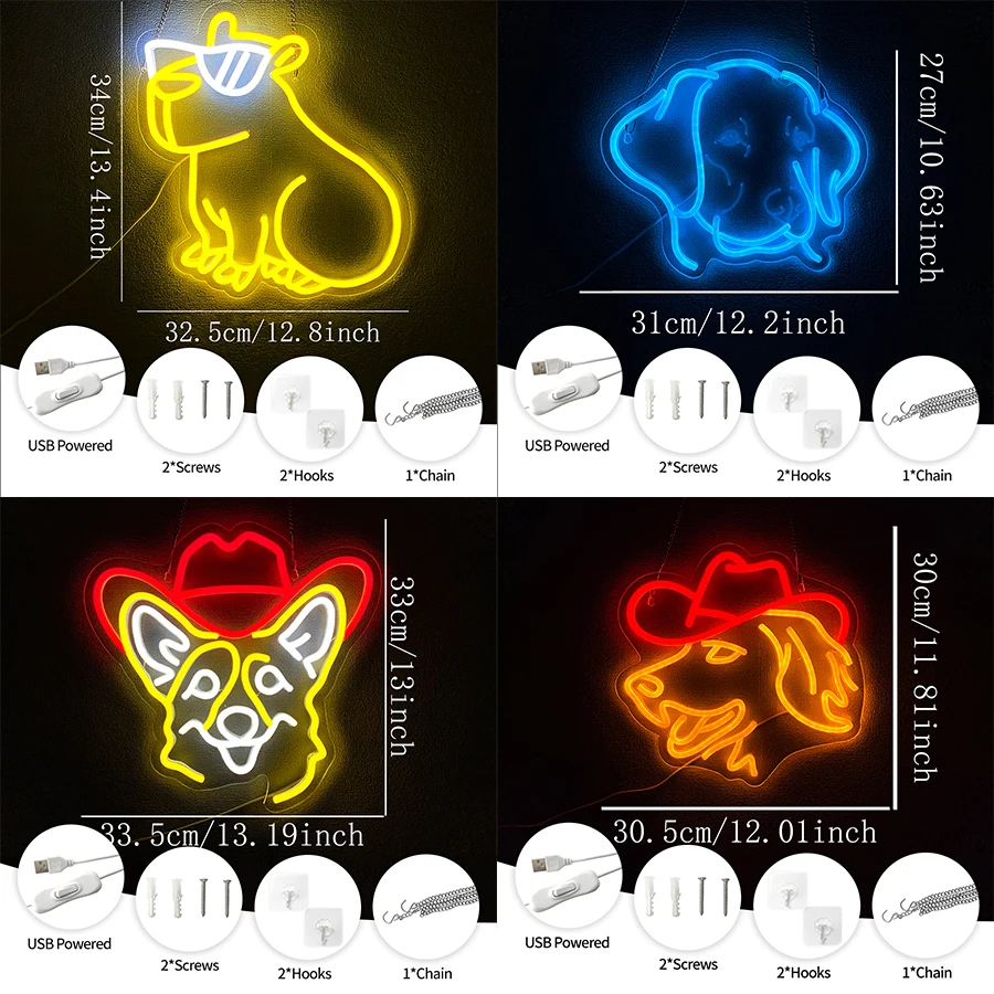 Skateboard Dog Led Neon Sign, Interesting Animal Icon, Usb Powered, Teenagers' Room, Game Room, Pet Shop And Club Art Decor.