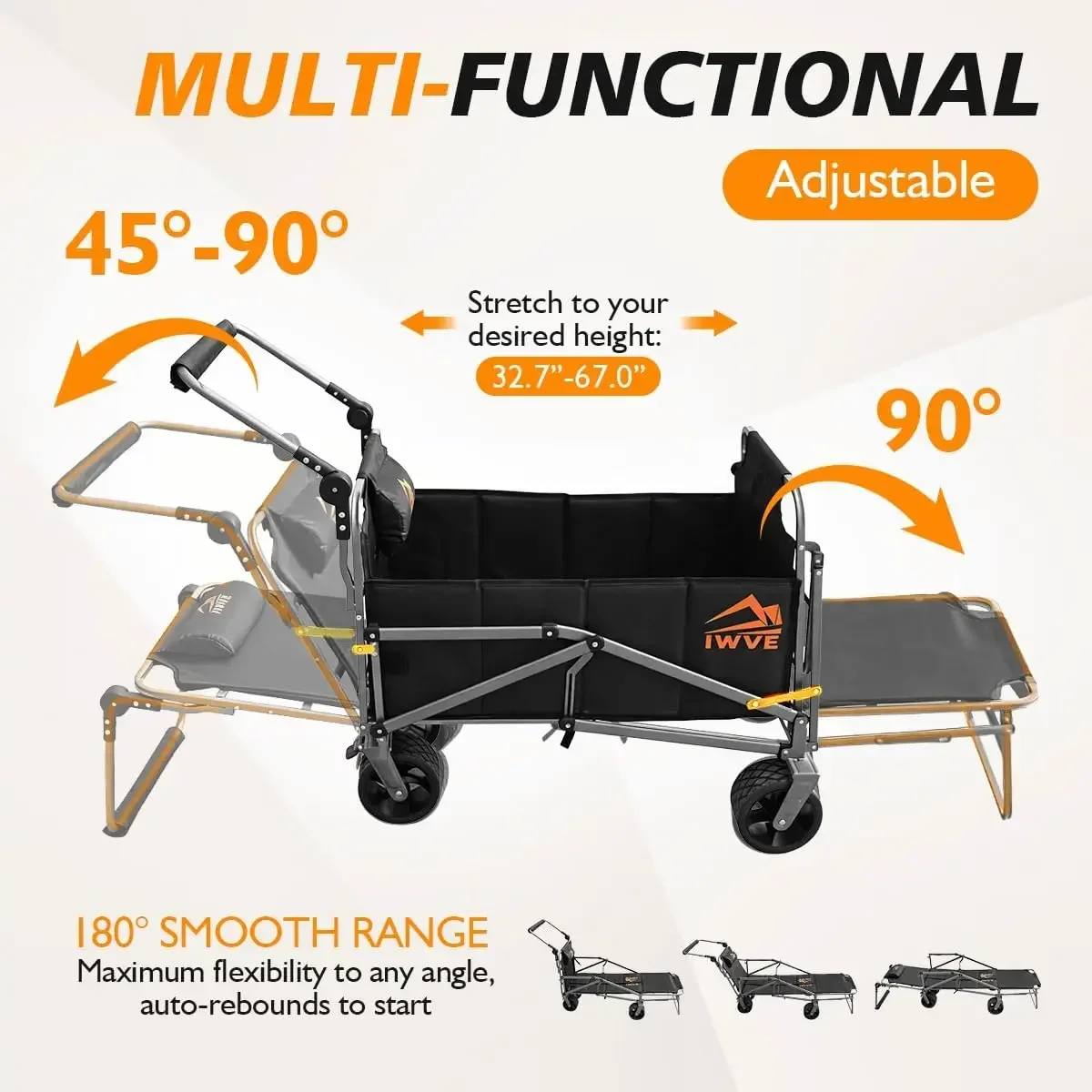 Heavy Duty Folding Wagon Cart 660 lb Capacity, 3-in-1 Collapsible Utility Wagon with Adjustable Handle and All-Terrain Wheels fo