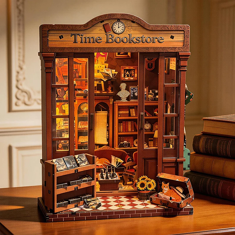 

3D Eternal Time Library Wooden Dollhouse Miniature Model with LED Kit DIY Assembly Building Toy Child Adults Birthday Gift Casa