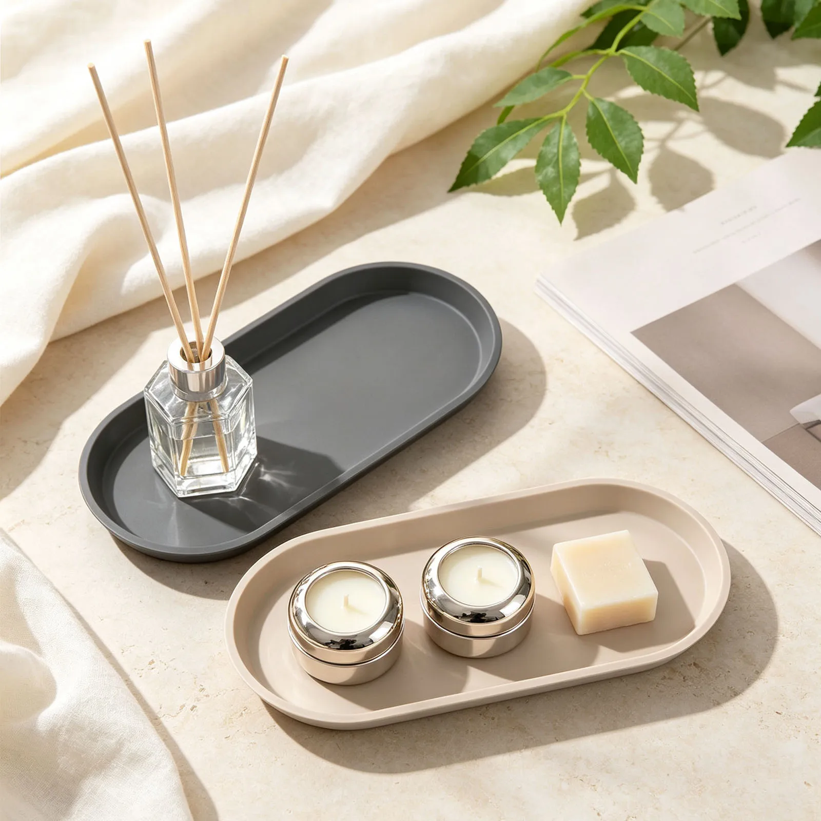 2PCS Storage Tray for Home Decor, Jewelry, Cosmetics, and Incense—Silicone Oval Scandinavian-Style Household Item Tray image 4