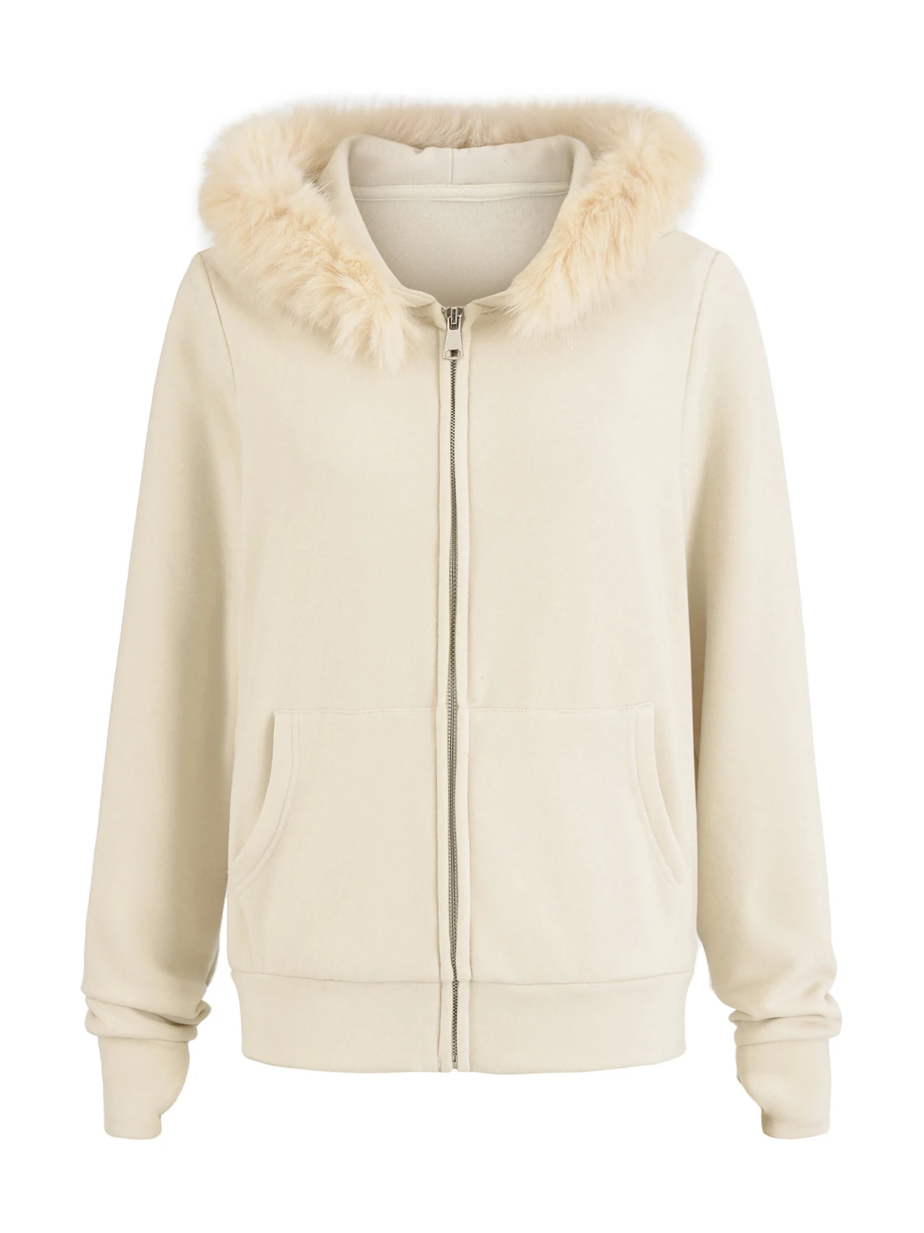 Felpa con cappuccio casual retrò americana da donna cappotto cardigan aperto con cerniera dimagrante allentata collo in pelliccia staccabile lungo Sve