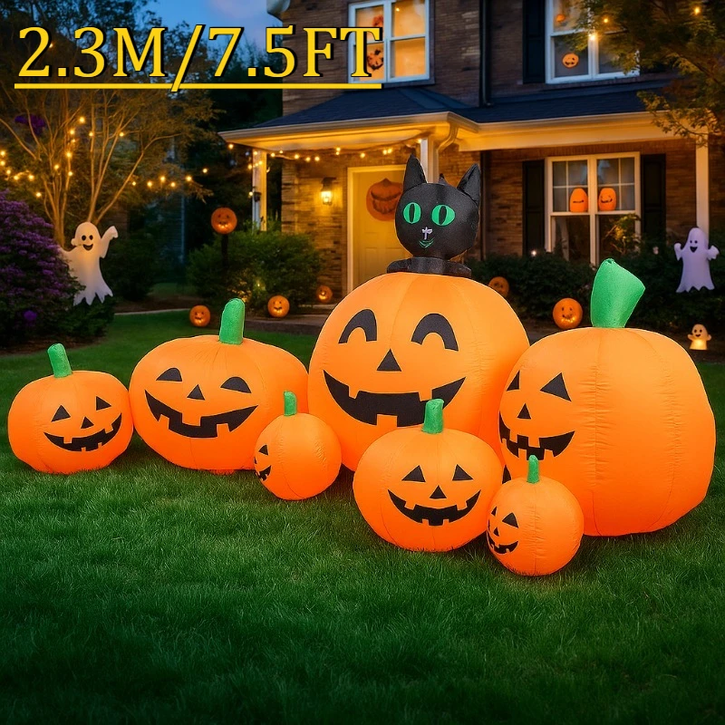 

7.5FT Holiday Lighting Pumpkins Cat Decorations Party Inflatable Toy Halloween Outdoor Garden Horror Props Outdoor Holiday Decor