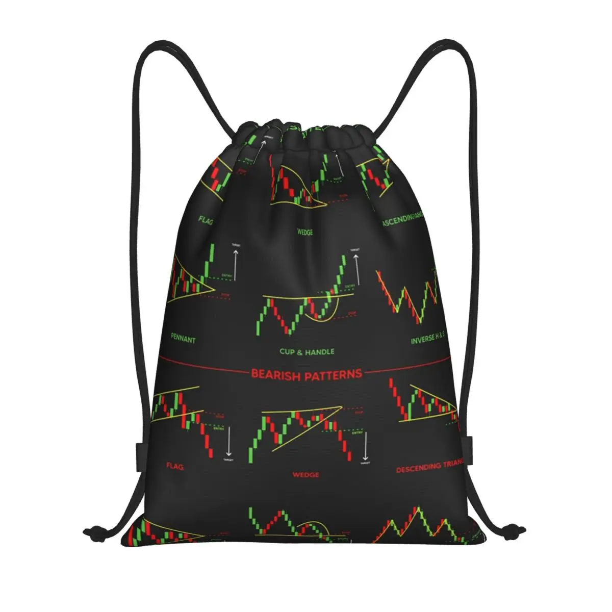 

Candlestick Patterns For Traders Drawstring Backpack Women Men Sport Gym Sackpack Portable Stock Trading Training Bag Sack