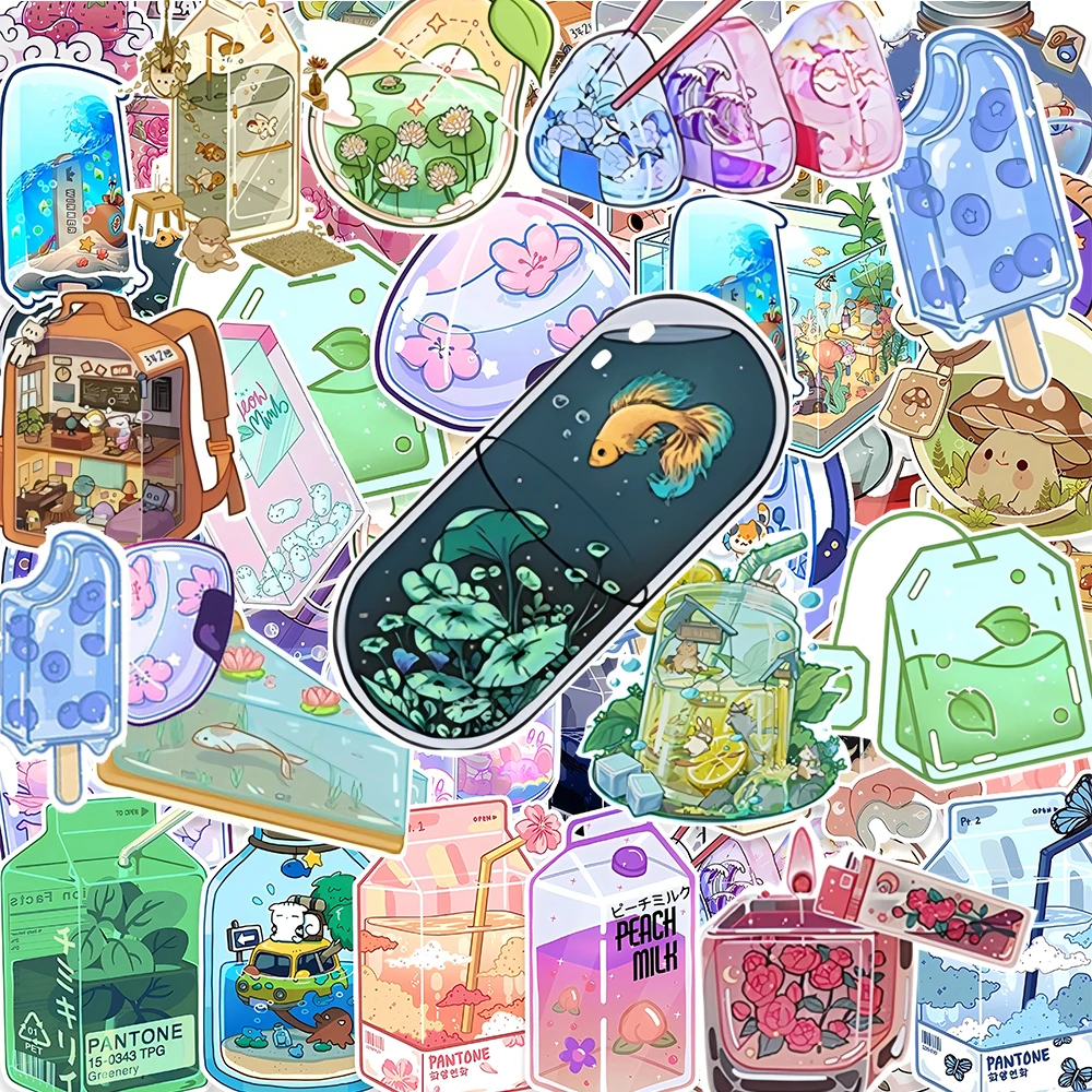 

10/20/40pcs Funny Cartoon Creative Drink Bottle Graffiti Stickers Cute Transparent Milk Tea Decals for Guitar Laptop Sticker Toy