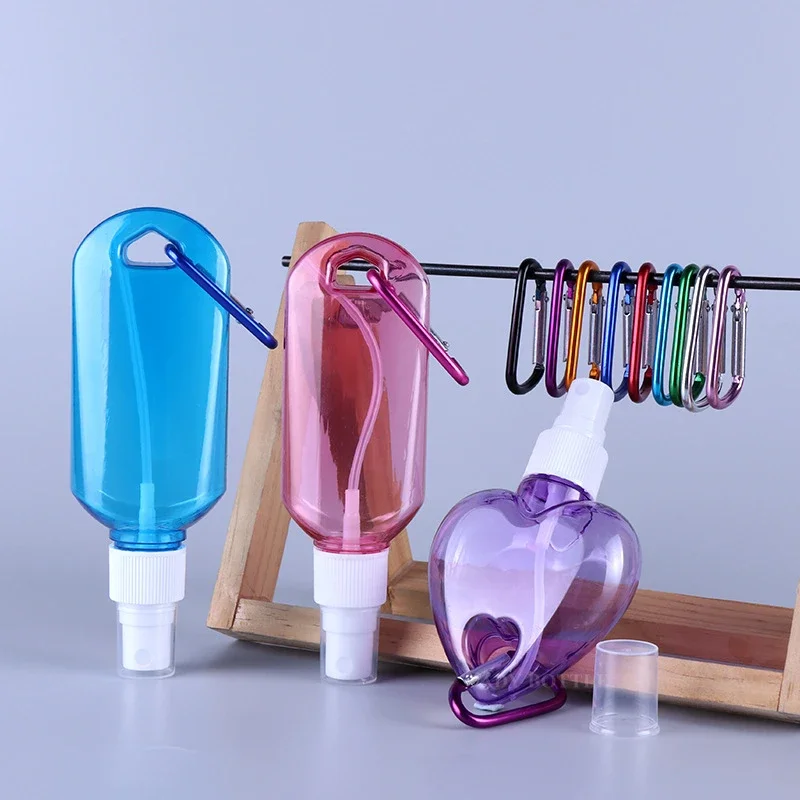 

50ml Empty Spray Bottle Love Hook Spray Bottle Refillable Plastic Carabiner Hook Bottle Atomizer Perfume Travel Accessories