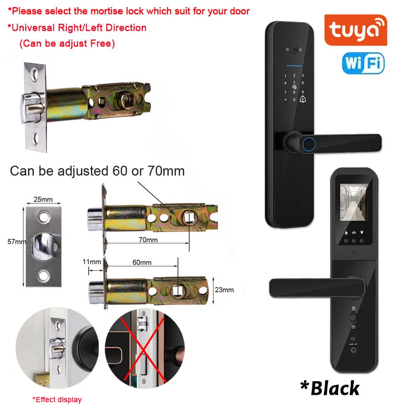 New Tuya Wifi Digital Electronic Smart Door Lock With Biometric Camera Fingerprint Smart Card Password Key Unlock