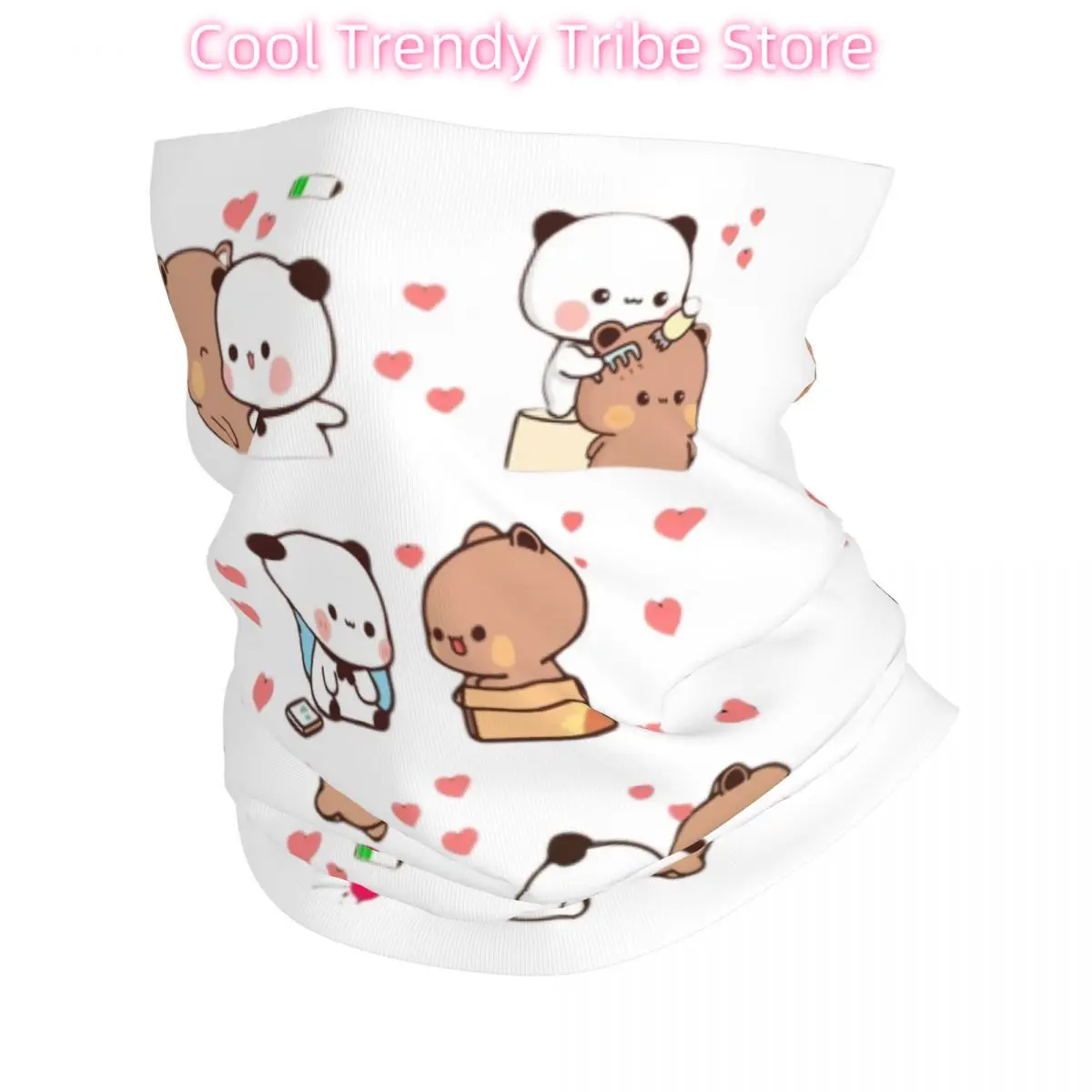 

Custom Bubu Dudu Love Story Bandana Neck Warmer Men Women Winter Ski Tube Scarf Gaiter Peach And Goma Face Cover