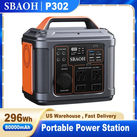 SBAOH P302 Centrale elettrica portatile 296Wh 300W, generatore solare con presa CA e batteria agli ioni di litio per campeggio, attività all'aperto, feste, camper