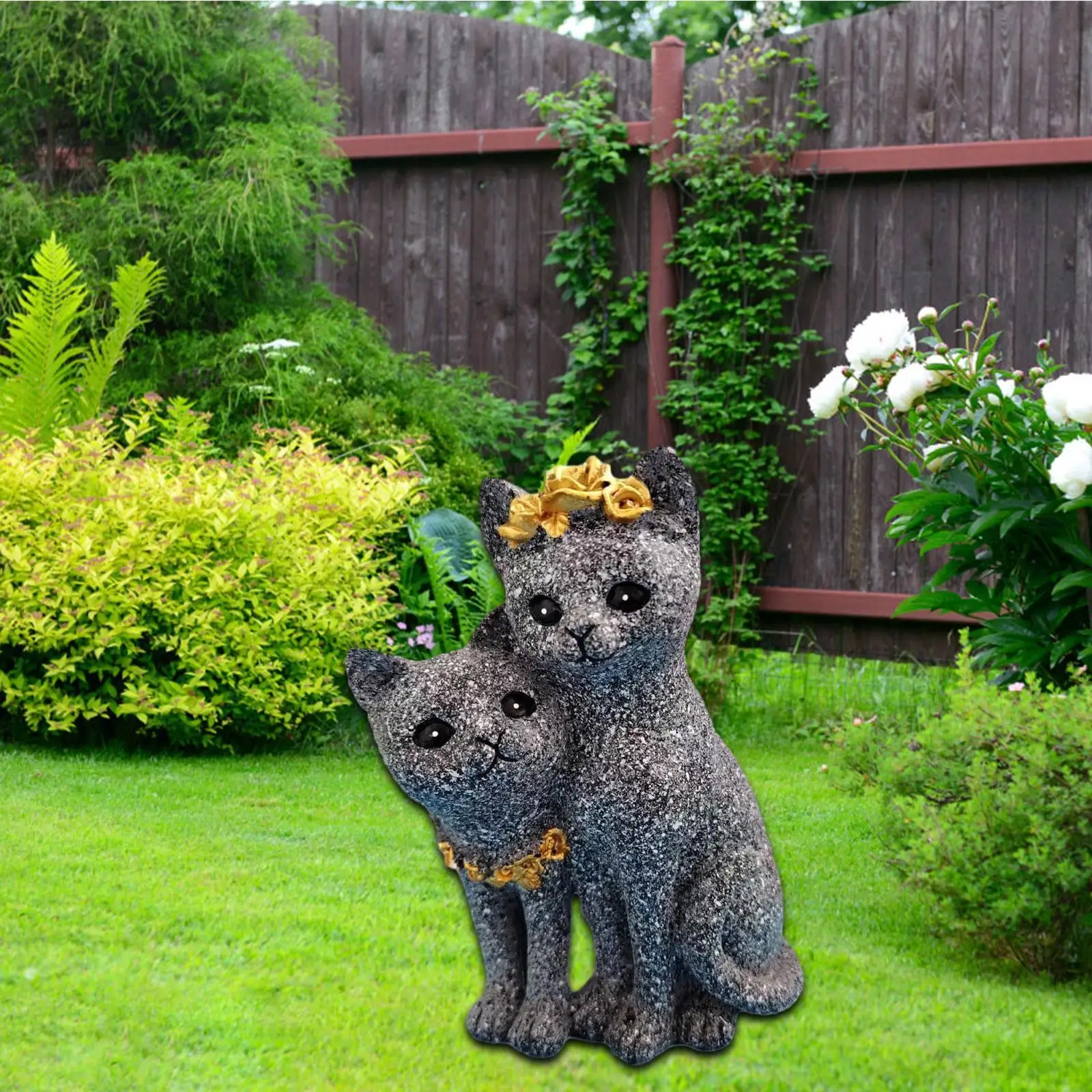 

Garden Couple Cat Statue Garden Decor Craft Collection Decor Animal Sculpture, Resin Figurine for Indoor Outdoor Yard Balcony