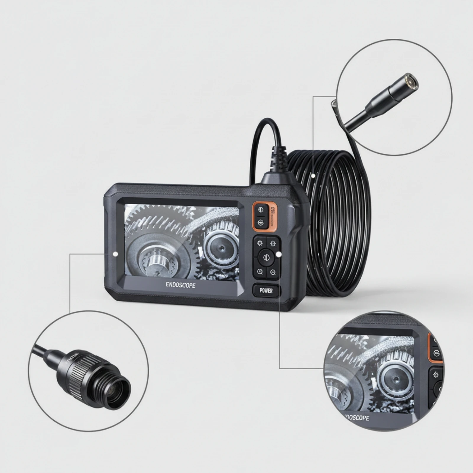 Handheld Endoscope with Screen Ergonomic Borescope with Monitor Borescope with Screen Portable Tool Compact for Technicians