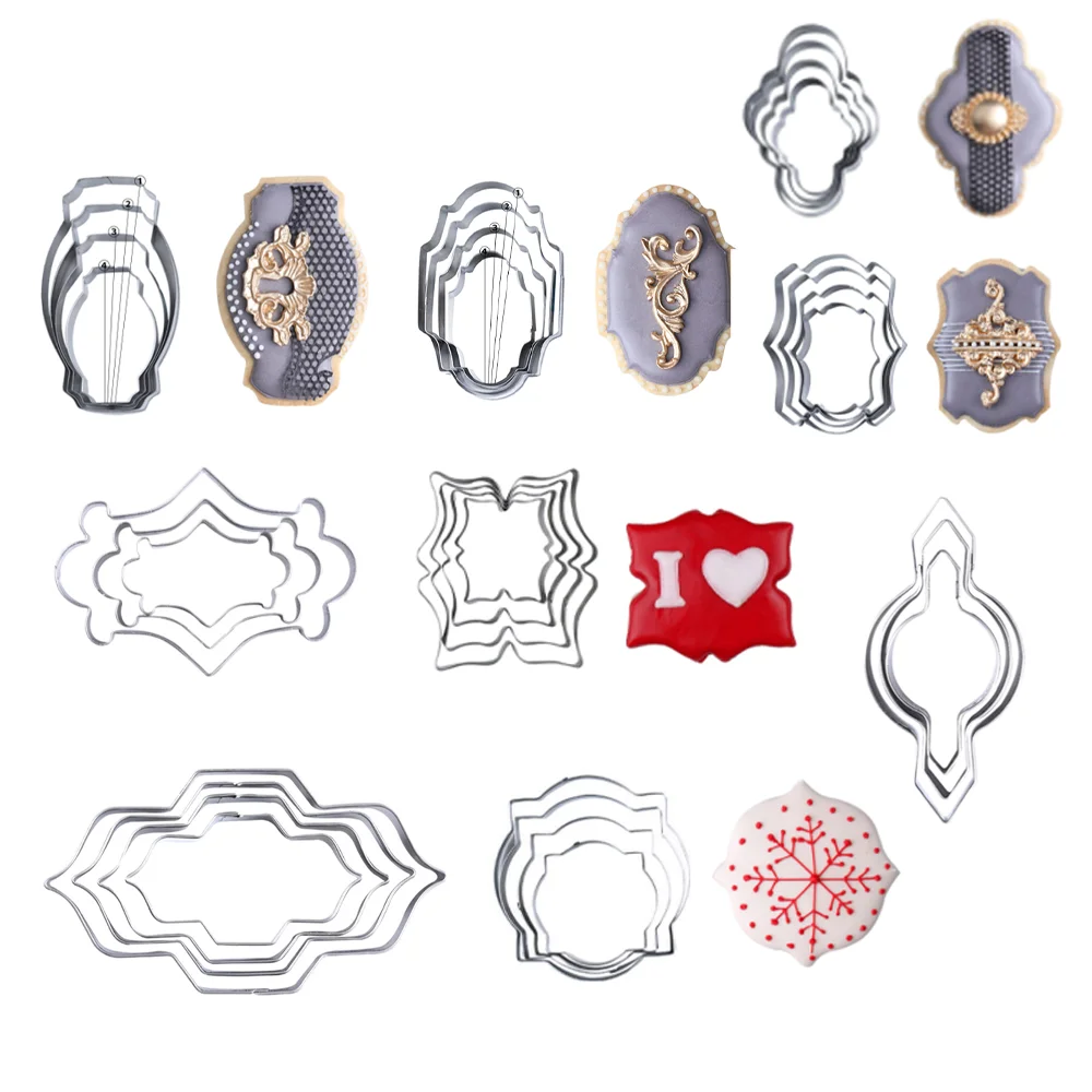 Ausstechformen-Set aus Edelstahl mit 13 Mustern, 3/4-teilig, Spiegelrahmenform, DIY-Set für Kekse und Backformen