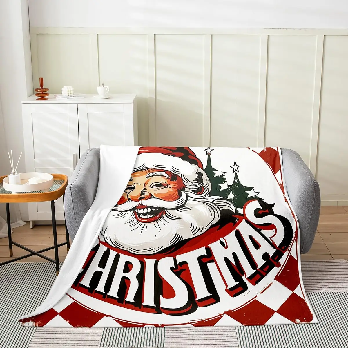Santa Claus Throw Flannel Blanket,Merry Christmas Fleece Fleece Blanket for Home Bedroom Decor Sofa Couch,Xmas Tree Soft Bedding