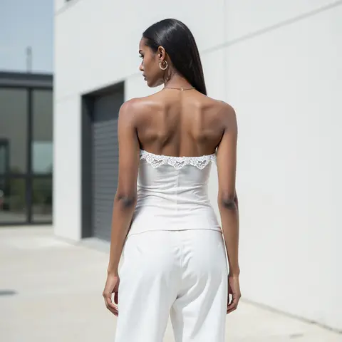 Elegant Lace Trimmed Off Shoulder Top with  Fit Design Women s Strapless Corset Bustier in Solid Color Fashion