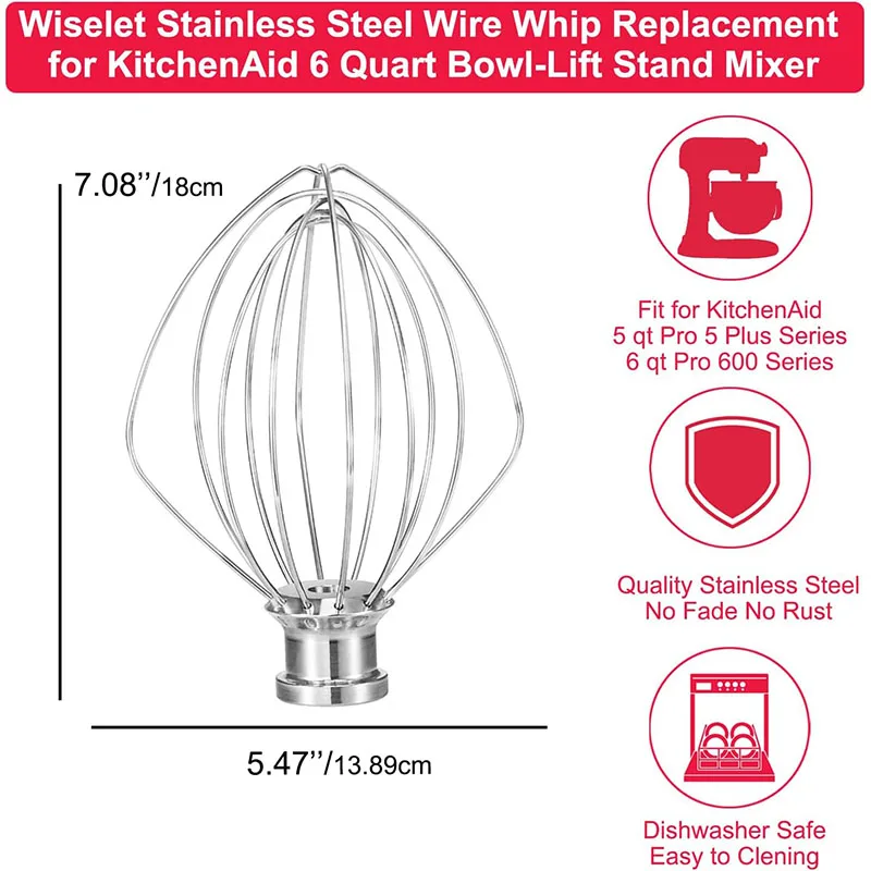 Stainless Steel Wire Beater Bowl Lift Blender for Professional 600, KP26M1X, KD2661X, KP2671X Dishwasher Safe Balloon Blender