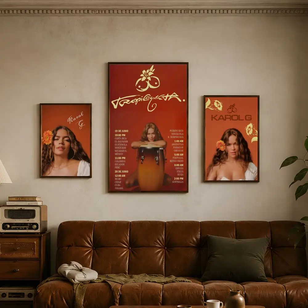 Singer K-KAROL G-g Poster Vintage Self Adhesive PP Wall Art Home Bar Bedroom Decor Gift