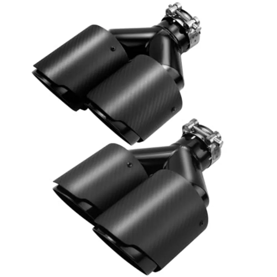 

2 Pack Carbon Fiber Exhaust Tip 2.25 Inlet to Dual 3.5 Outlet 9.8 Long Black Stainless Steel Y Pipe Tailpipe Tip