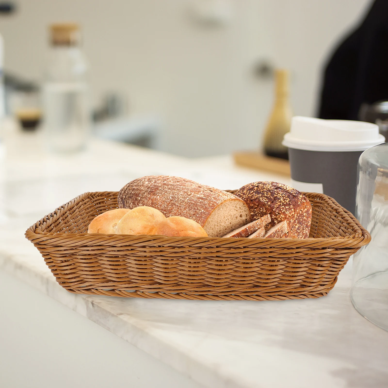 

1pc Imitation Rattan Woven Basket Bread Storage Container Fruit Vegetable Organizer Home Decoration Smooth Surface Easy Clean
