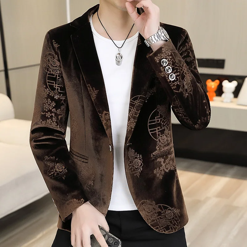 

Mens Autumn Spring Lightweight Fashion Button Decorative Business Casual Gentleman Suit Jacket Slim Fit Clothing Chinese style