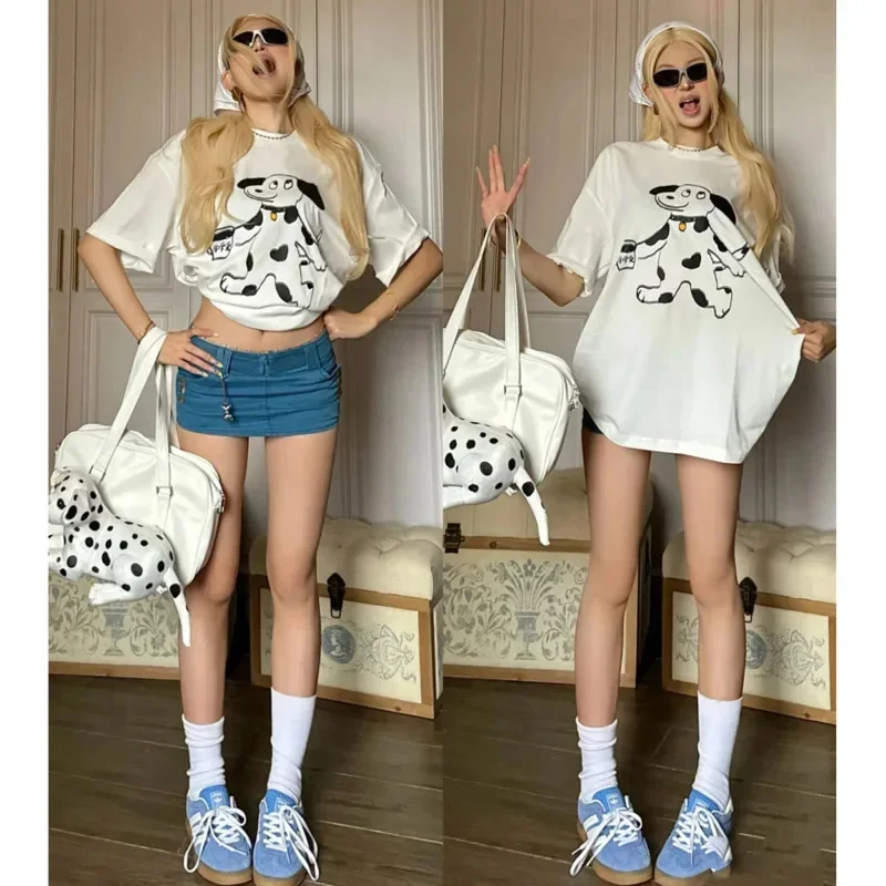 Y2K Spotted Dog Tote Bag Japan Korea Cute Anime JK Shoulder Bag PU Splice Sweet Commuting Student Uniform Bag Couple Cos Bag