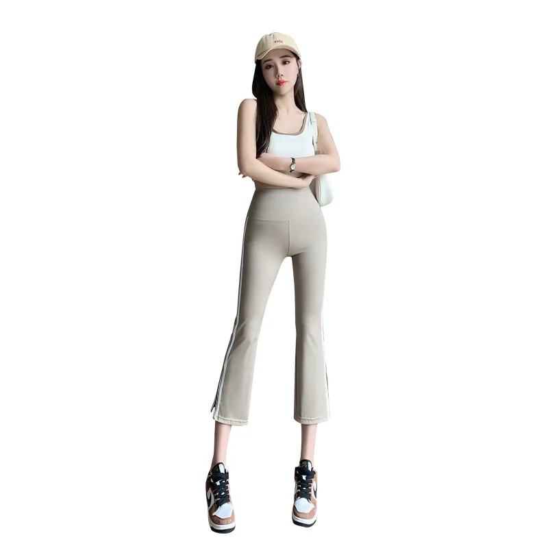 Pantaloni da yoga slim fit a vita alta Pantaloni capri a strati base da donna Pantaloni sottili bianchi per il controllo dell'addome Pantaloni estivi per morso dell'arca