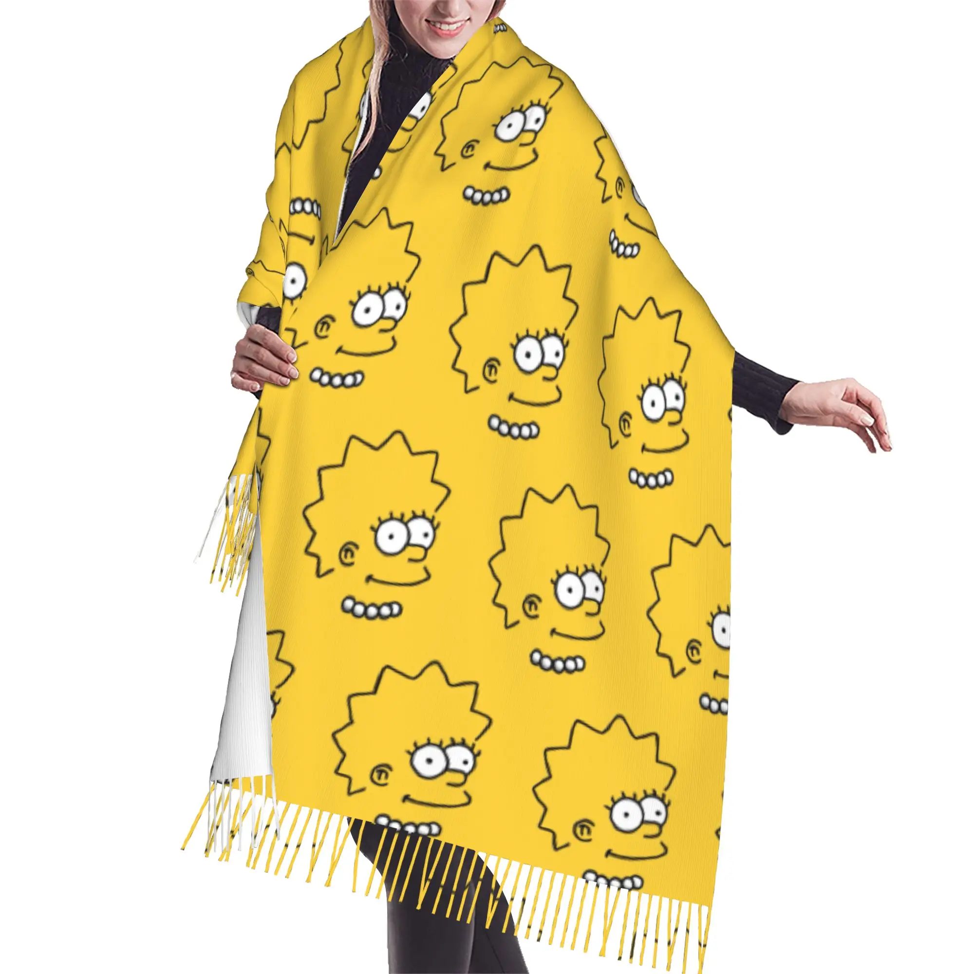 Custom Lady Long S-Simpsonsed Anime Scarves Women Winter Fall Thick Warm Tassel Shawl Wraps Homer Cartoon Scarf