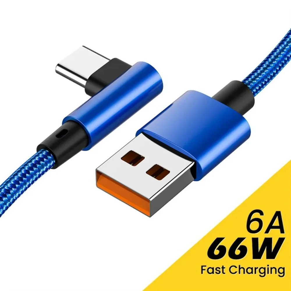 66W 6A 90-Grad-Winkel USB auf Typ-C Schnellladekabel Datenkabel Schnellladekabel 0,25m 1m 1,5m 2m 3m Längen Handy-Ladekabel