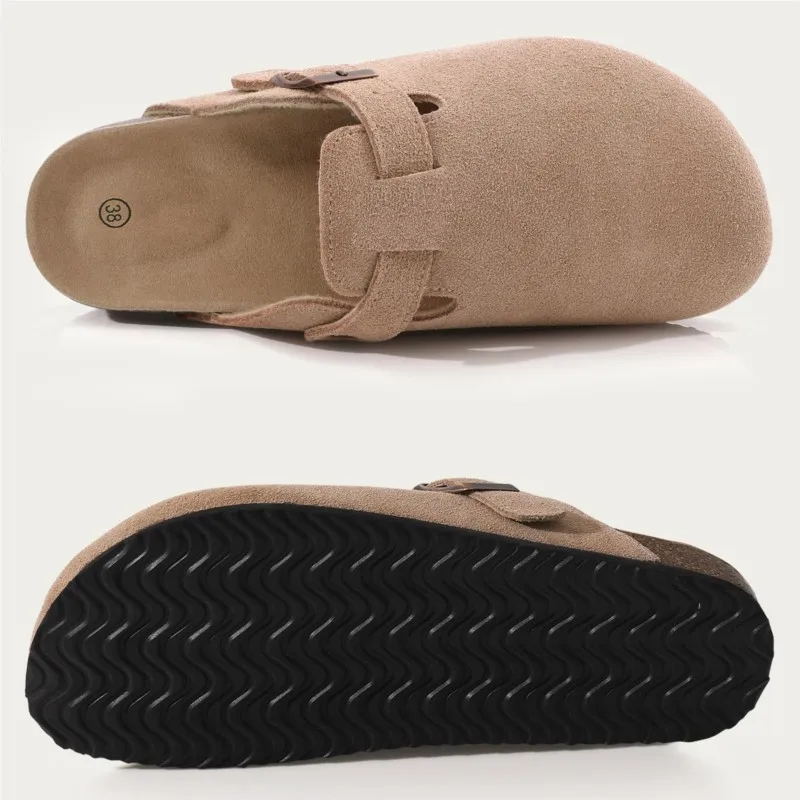 Gacimy Women's Cork Clogs With Arch Support, Adjustable Buckle, Fashion Suede Slippers_voghion.com