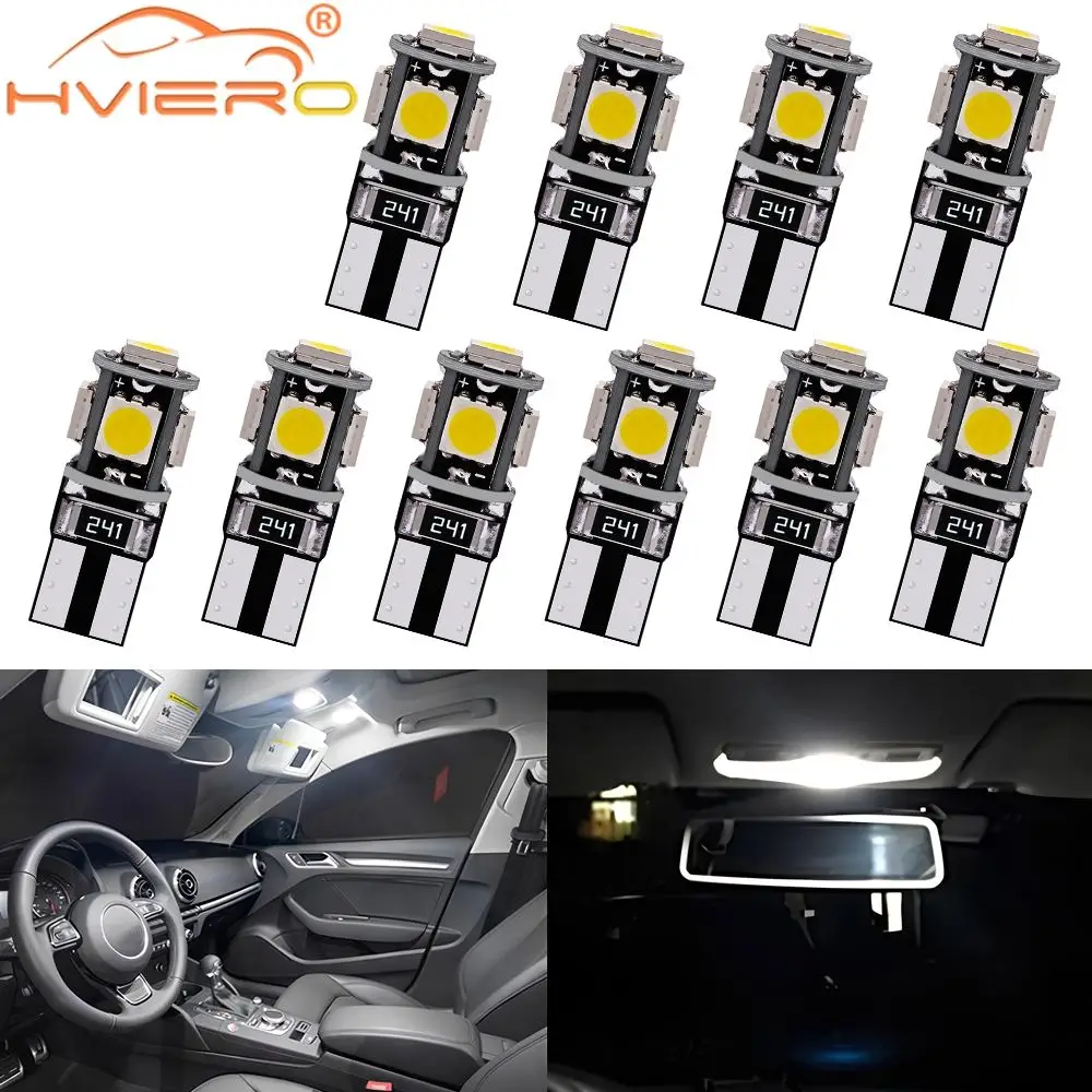 

10PCS Auto Brake Led Canbus Interior Reading Bulb Dome Dashboard Cars Reverse Light License Plate Lamp T10 5050 5SMD Waterproof