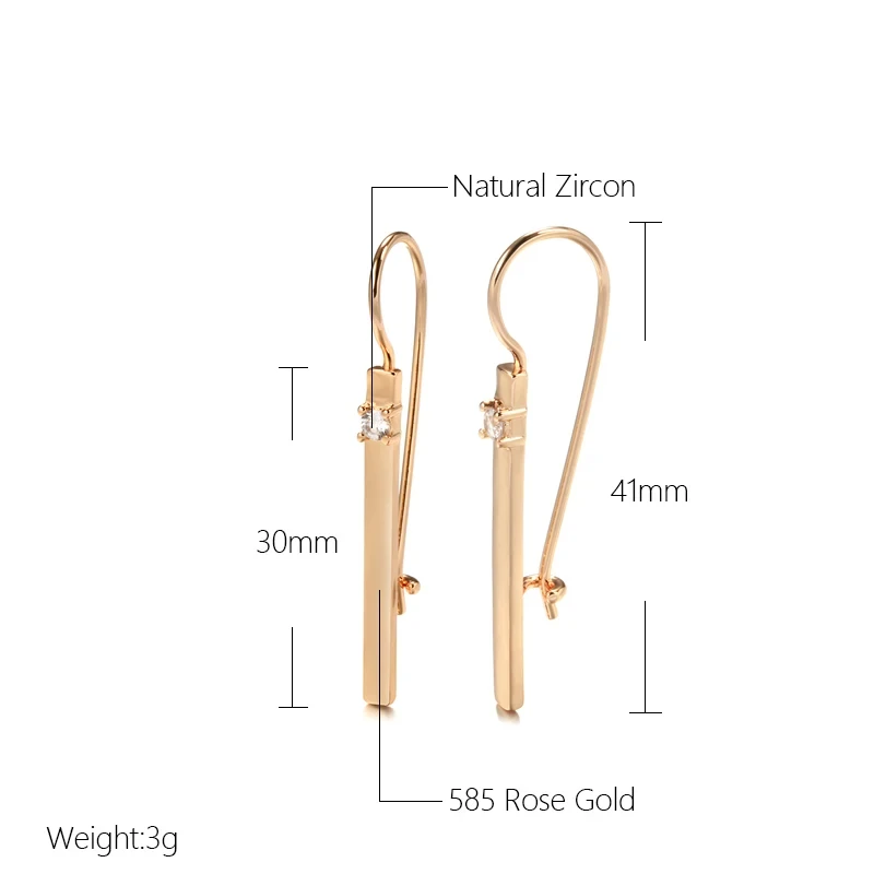 Wbmqda Elegant Long Drop Earrings For Women 585 Rose Gold Color With White Natural Zircon High Quality Daily Jewelry