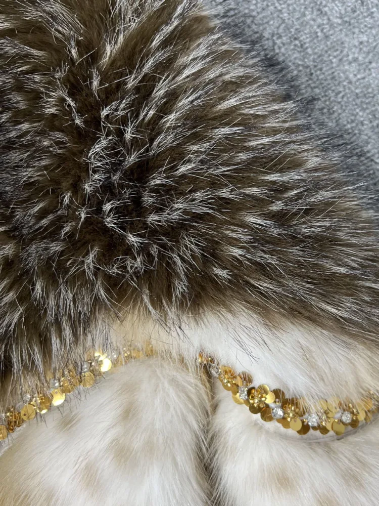 ZMEENNA 여성용 짧은 인조 모피 자켓 골드 스팽글 디테일 고급스러운 따뜻한 겨울 아우터 베이지 브라운 레오파드 스팟 ZM4474