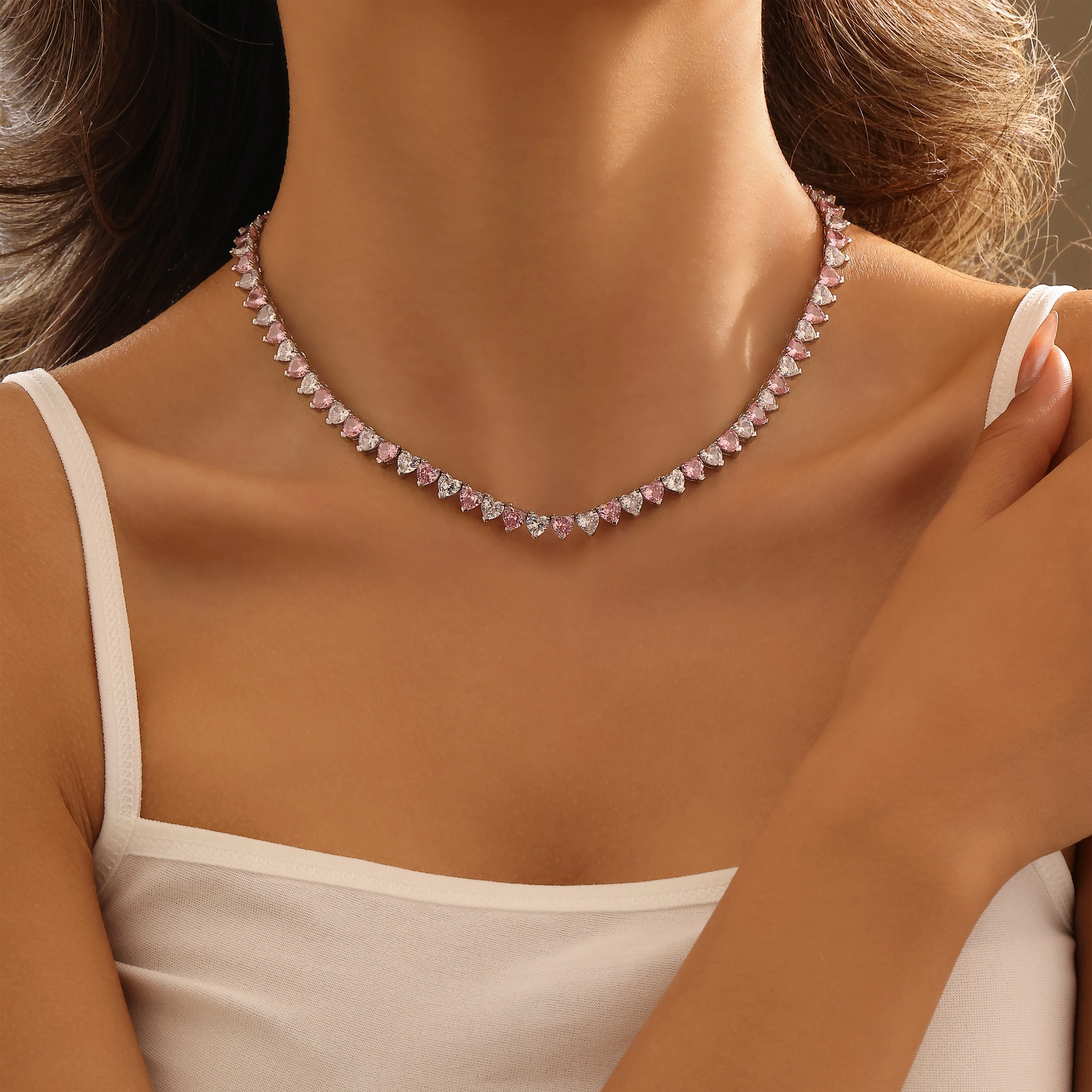 VOGGUID Heart Necklace Silver White Gold Plated Necklace for Women Girls Gift For Birth Party - Image 2