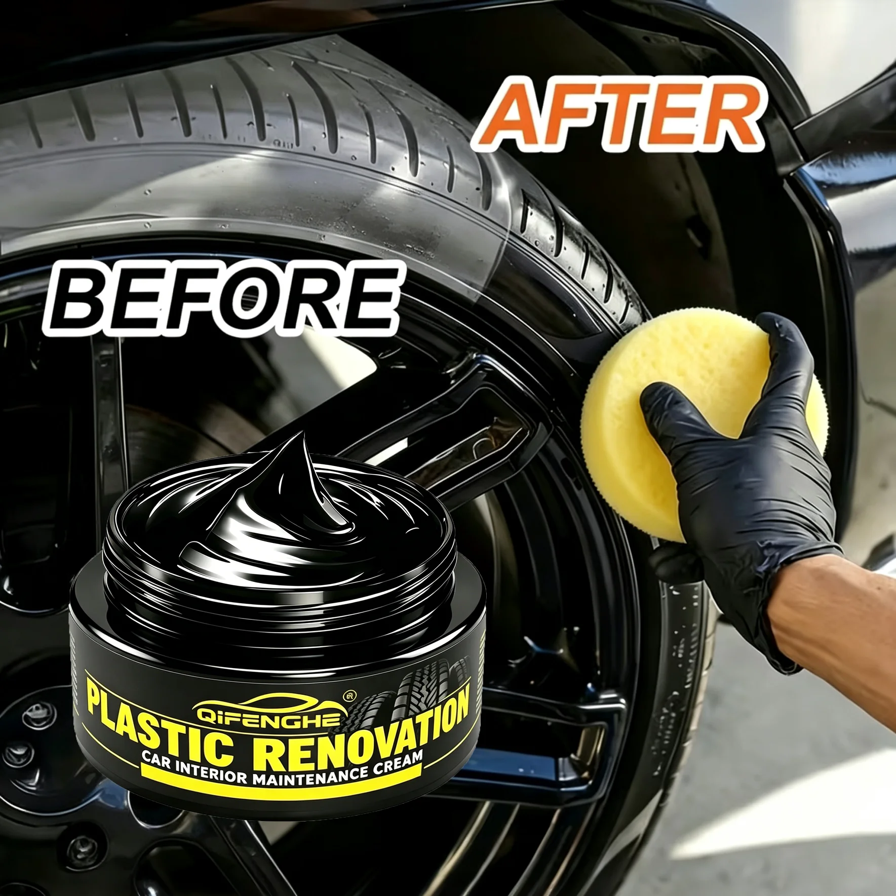 Car Plastic Renovation Cream, Anti‑Oxidation Restorer, Restore Black Shine for Car Interior, Rubber Trim & Tire Sidewalls 70g