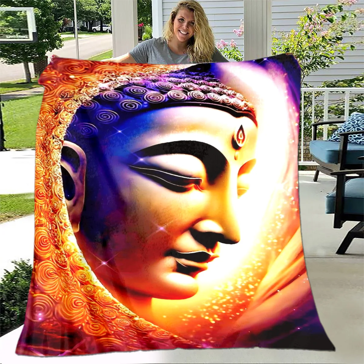 Buddhism Buddha Sakyamuni Bodhisattva 3D Plush Blanket,Flannel Blanket Throw Blanket for Living Room Bedroom Bed Sofa Pray Gift