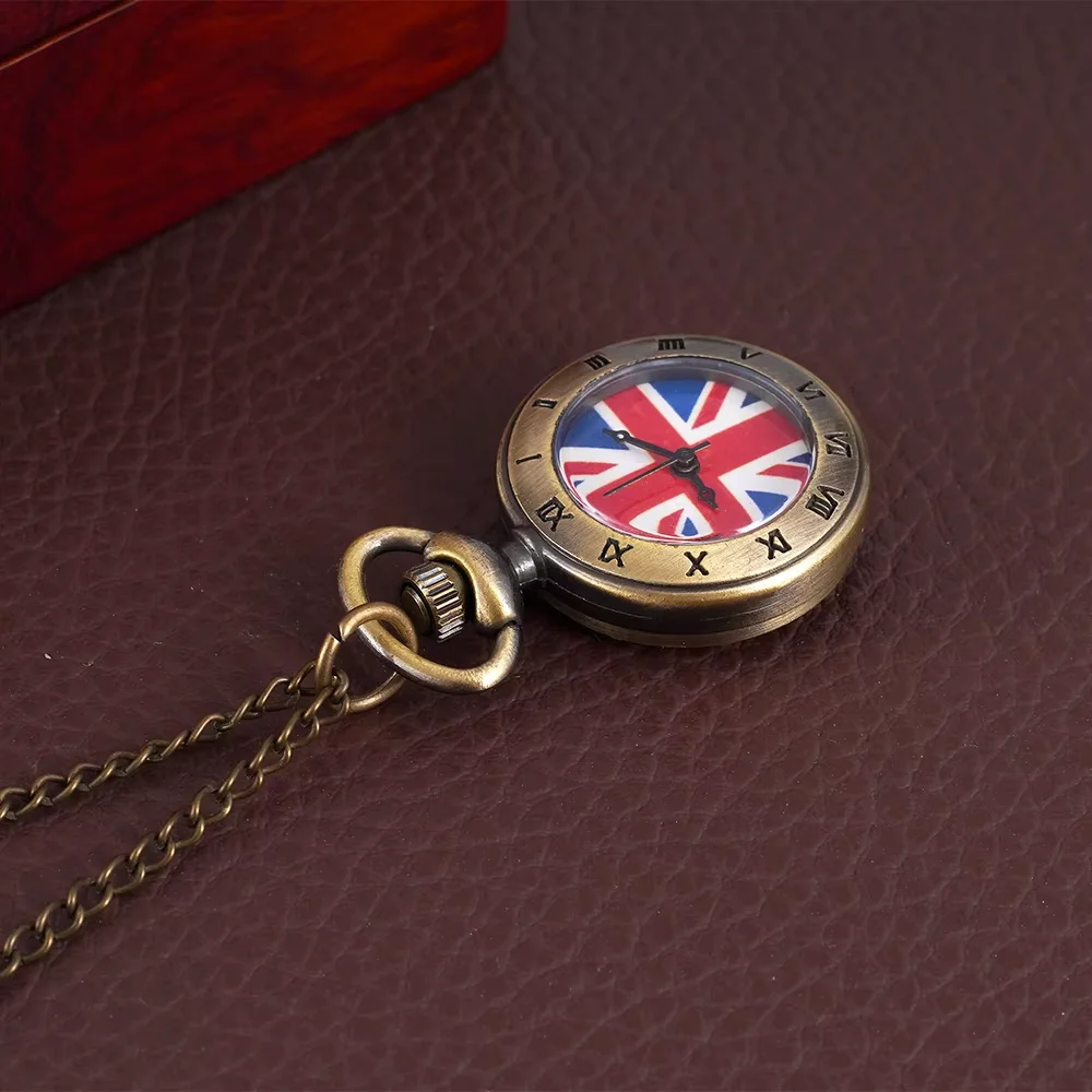 Quartz watch Vintage bronze small single case pocket watch vintage rice word pattern Roman scale pocket watch