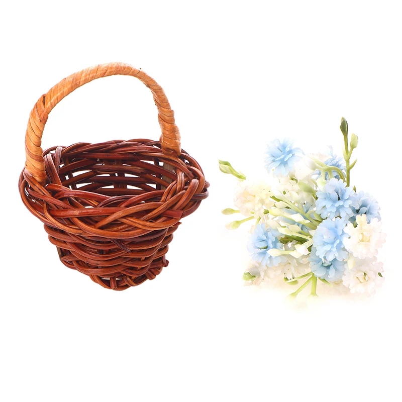 1:12 Dollhouse Hand Woven Basket Mini  Flower  Basket Picnic Flower Basket DIY Dolls House Scene Decor Pretend Play Toys