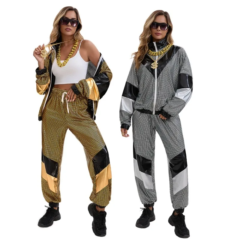New Cosplay Costume 7080s Disco Sportswear Jacket Pants Clothes Stage Performance Party Role Playing Outfits for Adult Women