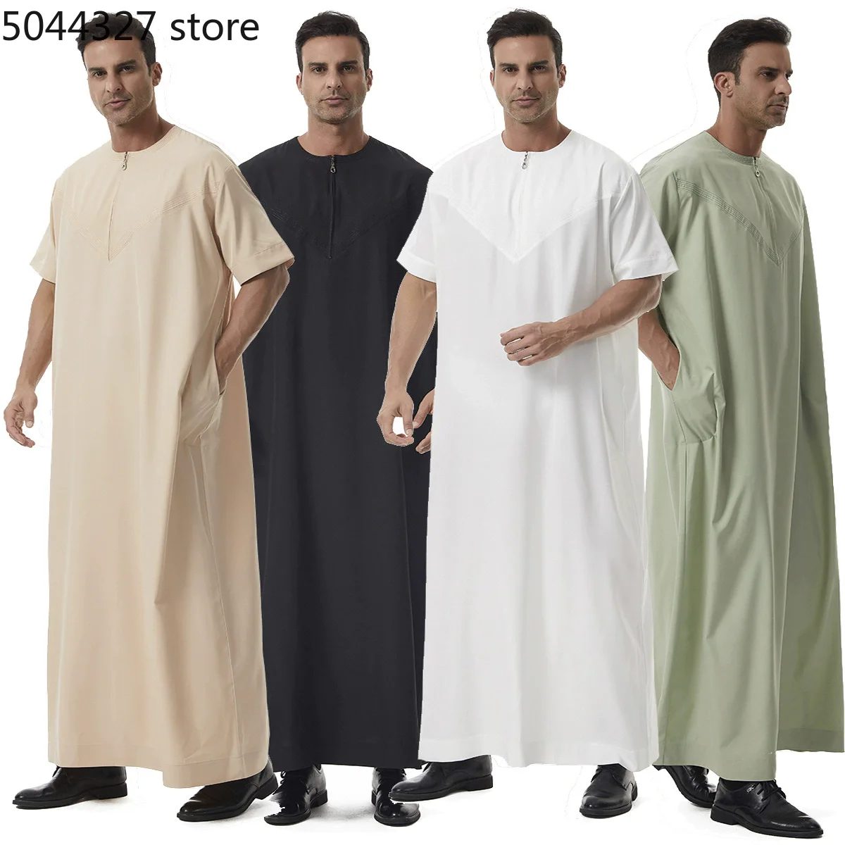 Men's Casual Jubba Thobe Zipper Long Robe Beige White Black