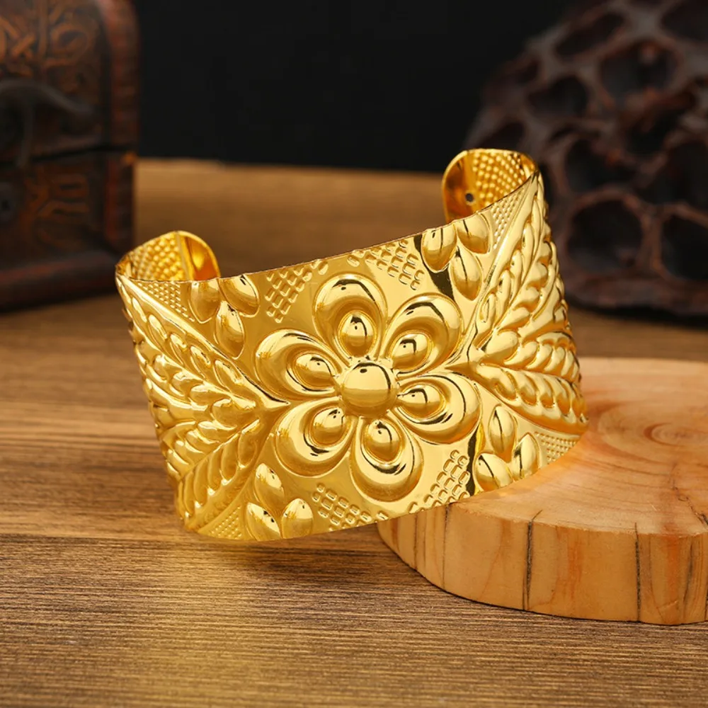 Dunhuang Golden Wide Bracelet Ethnic Vintage Dai Style Bracelet Ancient Classical Bohemian Bangles The Water-Sprinkling Festival