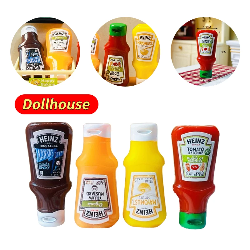 Tarro de mermelada de salsa de fresa en miniatura para casa de muñecas, accesorios de cocina para comida, decoraciones para casa de muñecas, juguetes para niños, regalo, 4 Uds.