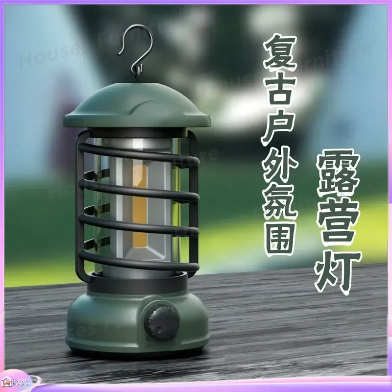 Retro Camping Light Portable Outdoor Tent Lamp Rechargeable Hanging Lantern Ambient Night Light for Hiking Backpacking Decor