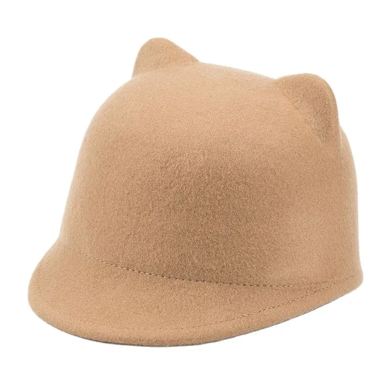 Parent-Child Cap for Women and Girls, Faux Wool Felt Equestrian Fedoras, Flat Brim Horseman Trilby Hat, Female Children