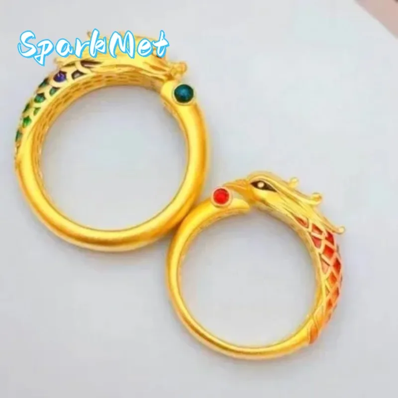 

Кольцо SparkmetAncient из чистого золота 999 пробы с эмалью, с изображением пары драконов и фениксов, 24-каратное, женское, дизайнерское, модное, с символикой зодиака